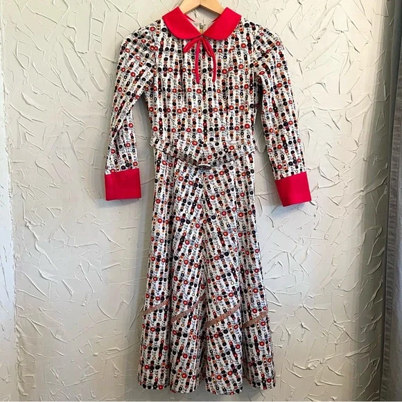 Vintage Dresses | Vintage 60s 70s Floral Midi Dress Peter Pan Collar Size Xs S 0 2 | Color: Red/White | Size: Xs | Pm-99383224'S Closet